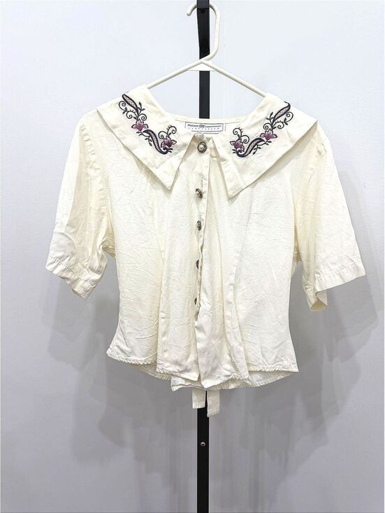 Maggie Lawrence Tops - Embroidered Peter Pan Collar Blouse - Cream